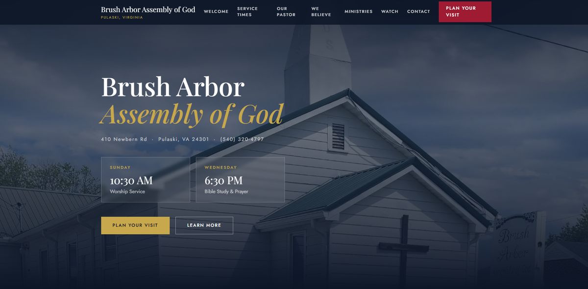 Homepage of the Brush Arbor Assembly of God website