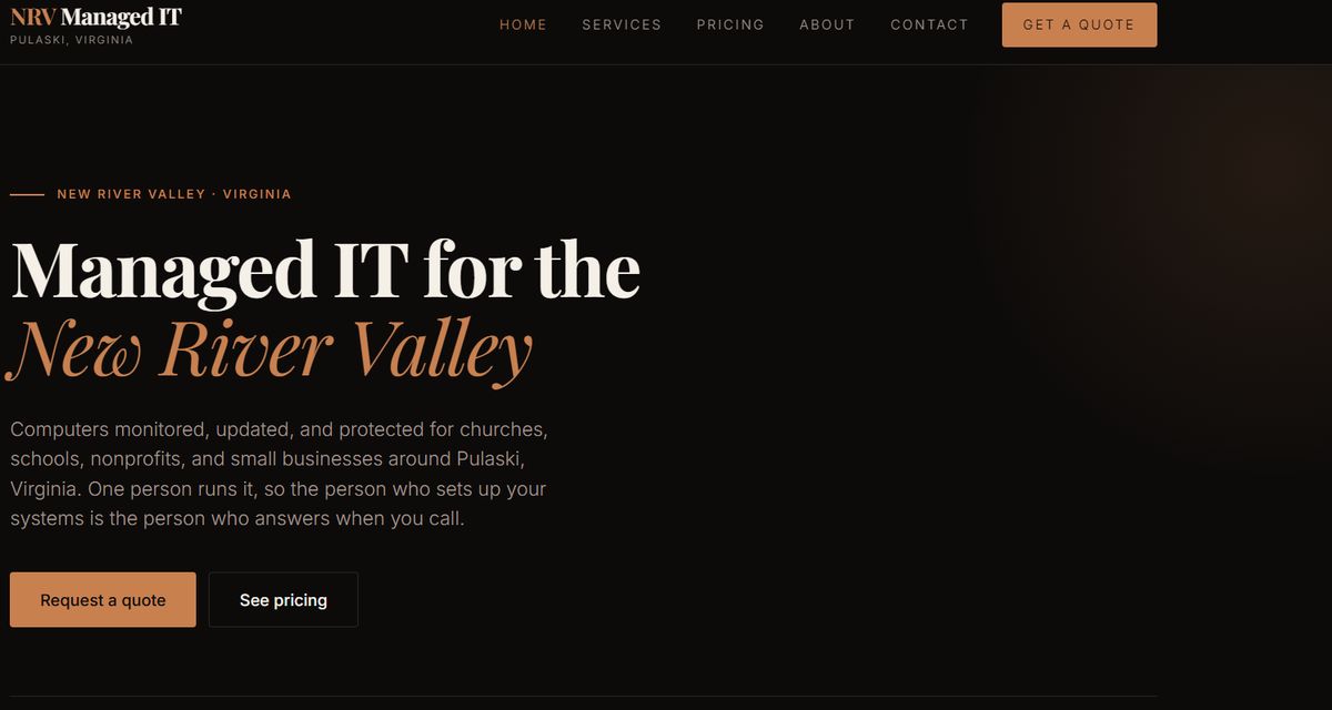 Homepage of the NRV Managed IT website